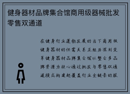 健身器材品牌集合馆商用级器械批发零售双通道