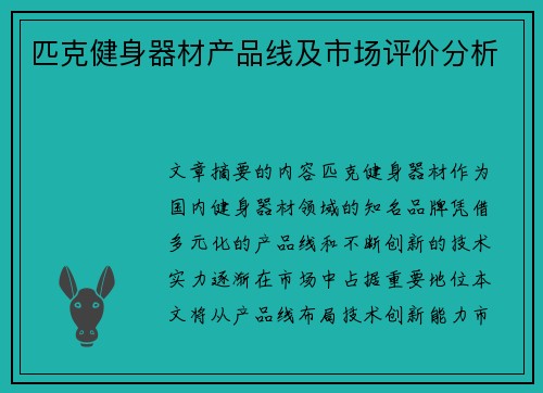 匹克健身器材产品线及市场评价分析