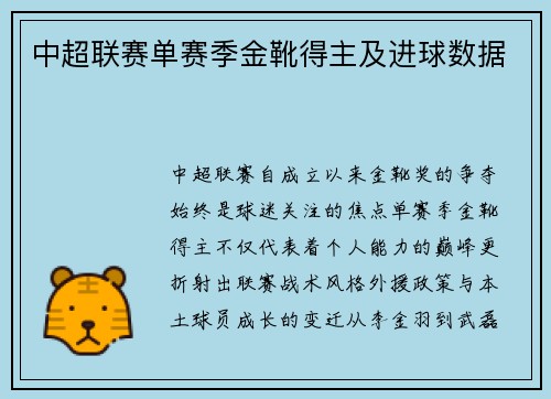 中超联赛单赛季金靴得主及进球数据