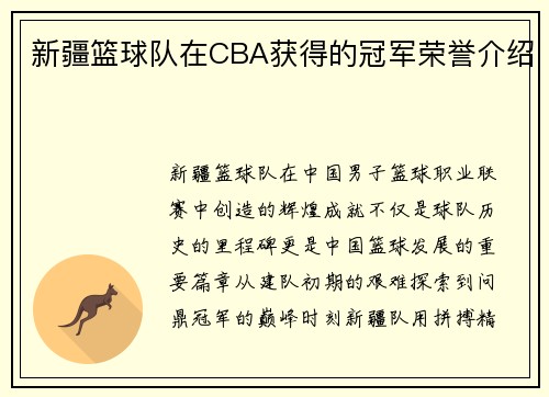 新疆篮球队在CBA获得的冠军荣誉介绍