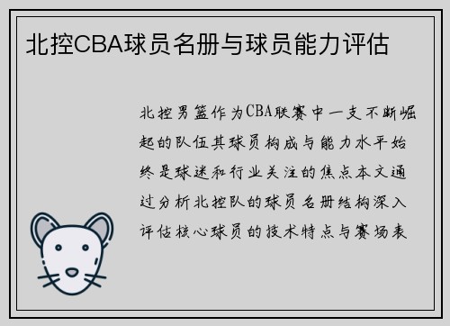北控CBA球员名册与球员能力评估